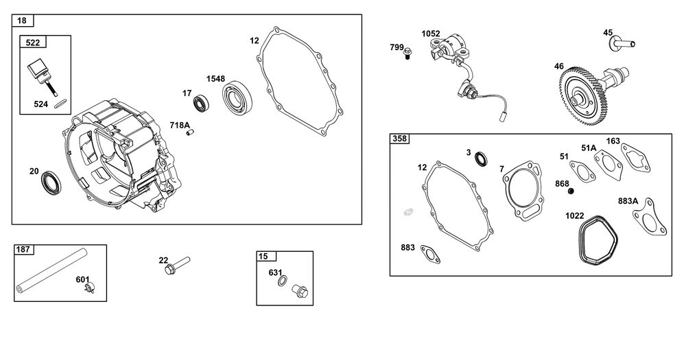 Crankcase Cover/Sump Group Diagram and Parts List for 25T237-0145-H5 200000 - 399999 Briggs and Stratton Engine